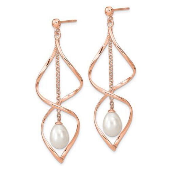 Sterling silver rose tone dangle teardrop earrings with pearls - Picture 1 of 4